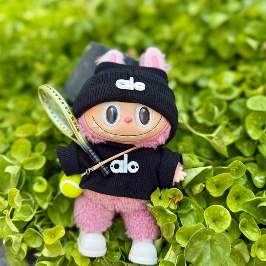 🖤 Alo Mini Fit – Black Tennis Set for Labubu