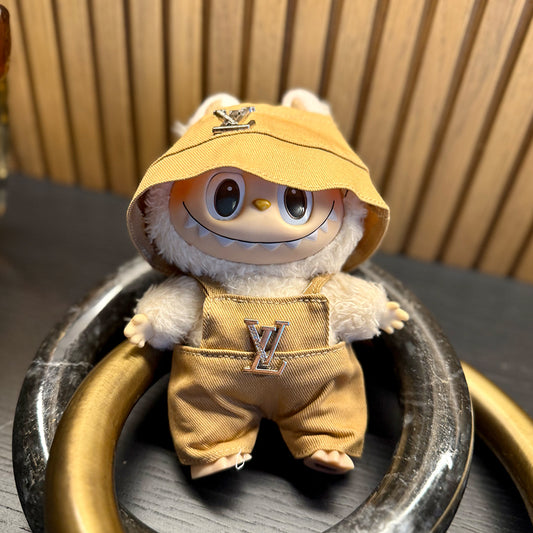 ๐งก LV Mustard Overalls Set for Labubu โ Bucket Hat Edition