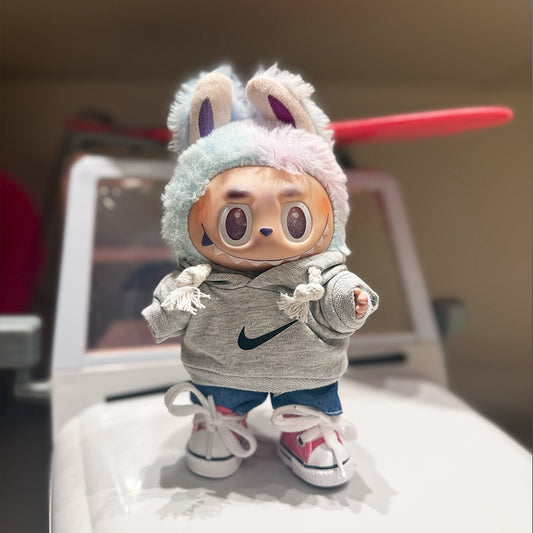 🌀 “Cool Cruisin’” Labubu Fit – Grey Hoodie Edition